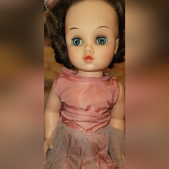 ideal saucy Other - VTG 1950s IDEAL SAUCY WALKER 22" GIRL DOLL w PINK DRESS, BROWN HAIR, BLUE EYES